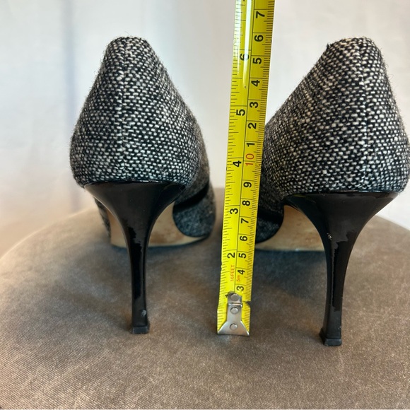 Manolo Blahnik Coupe tweed heels bootie black white patent leather buckle 41 - Picture 9 of 12